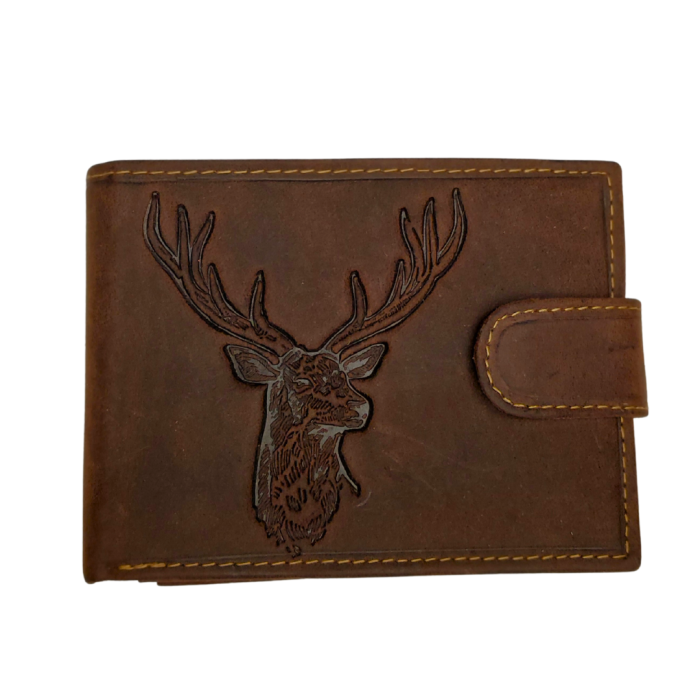 Skórzany portfel zapinany z motywem (Głowa jelenia)